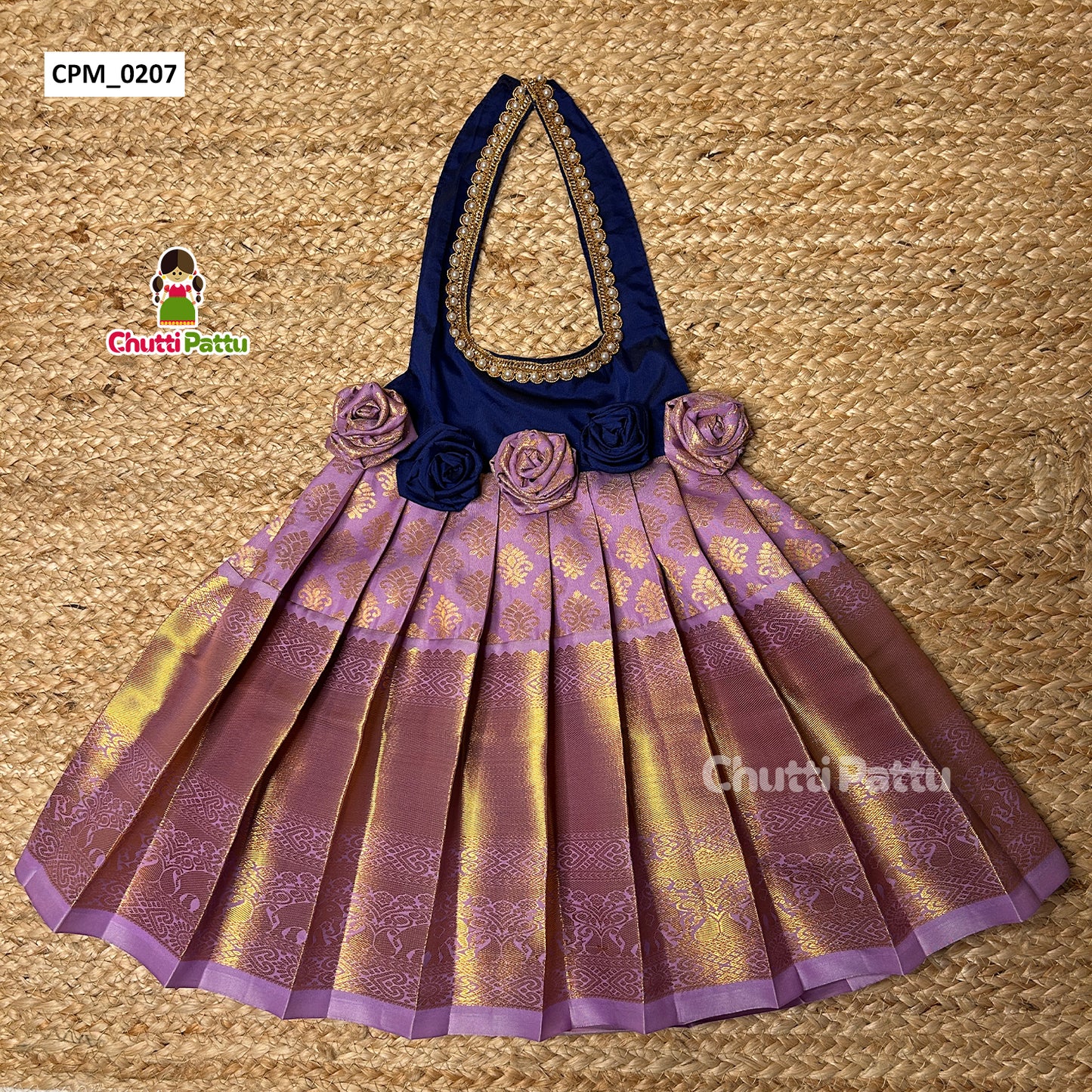 Dark Blue & Lavender - Rose Bow Halter Neck Frock | CPM_0207