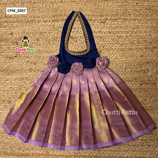 Dark Blue & Lavender - Rose Bow Halter Neck Frock | CPM_0207