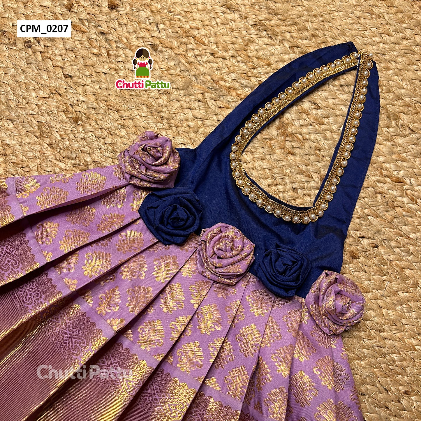 Dark Blue & Lavender - Rose Bow Halter Neck Frock | CPM_0207