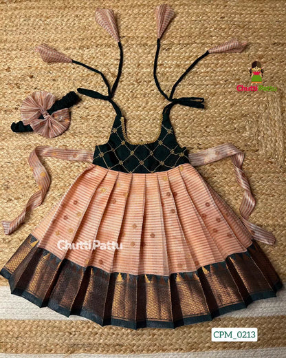 Bottle green and Rose Gold Tissue Silk Tip-Up Frock | CPM_0213