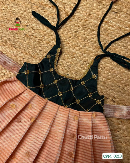 Bottle green and Rose Gold Tissue Silk Tip-Up Frock | CPM_0213