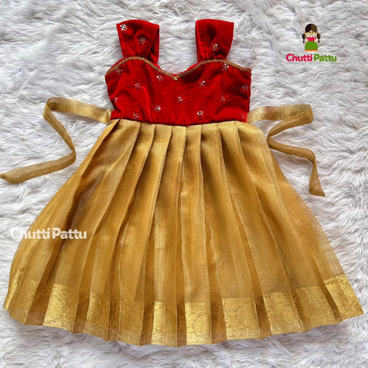 Gold Tissue Silk with Red Velvet Top | CPM_0220