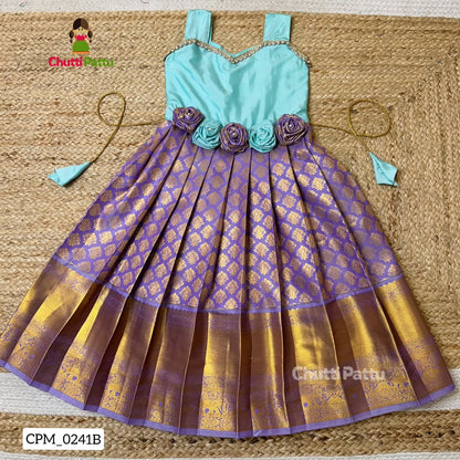 Light Cyan & Lavender Rose Bow Frock | CPM_0241B