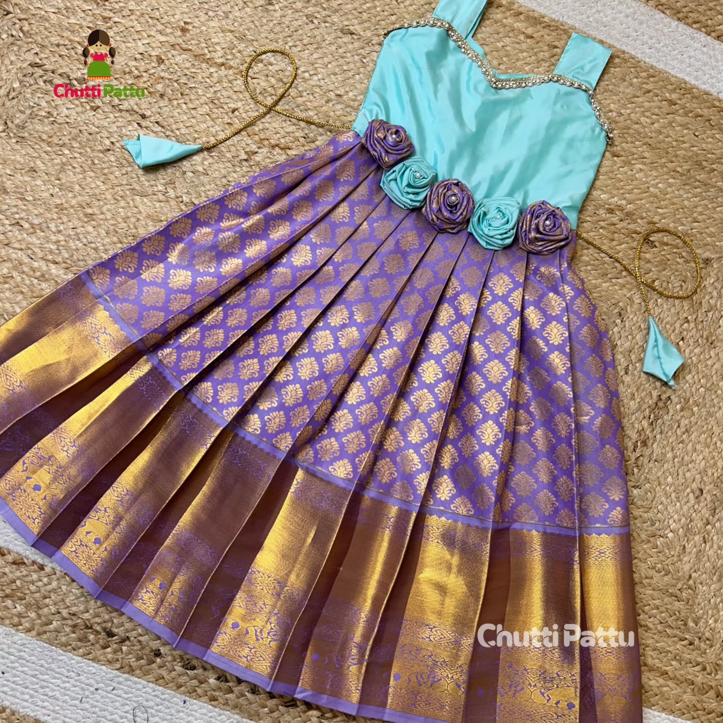Light Cyan & Lavender Rose Bow Frock | CPM_0241B