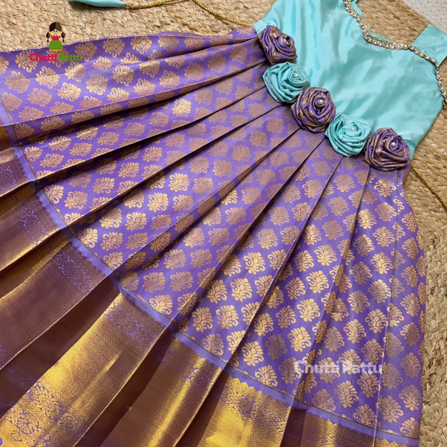 Light Cyan & Lavender Rose Bow Frock | CPM_0241B