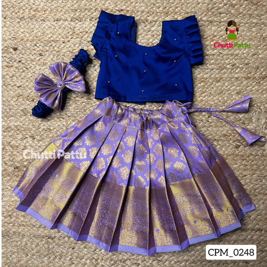 Dark Blue and Lavender Kanchi Soft Silk Top & Skirt | CPM_0248