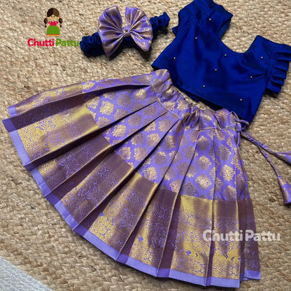 Dark Blue and Lavender Kanchi Soft Silk Top & Skirt | CPM_0248