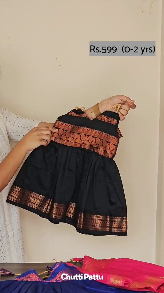 Pure Kalyani Cotton Black Tie-Up Frock | CPM_0253_BLACK