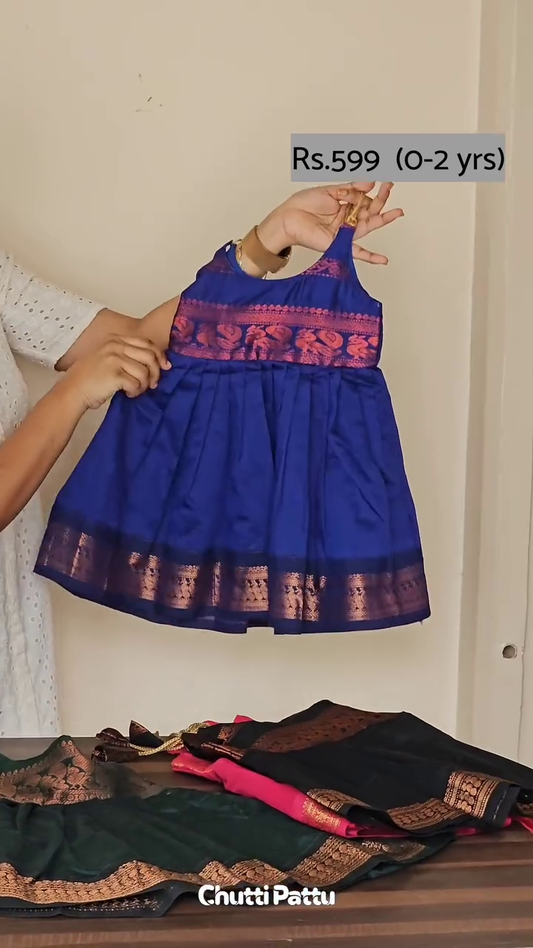 Pure Kalyani Cotton Blue Tie-Up Frock | CPM_0253_BLUE