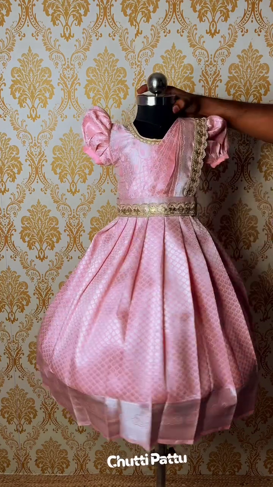 Blush Pink Kanchi Soft Silk Gown with Dupatta | CPM_0258