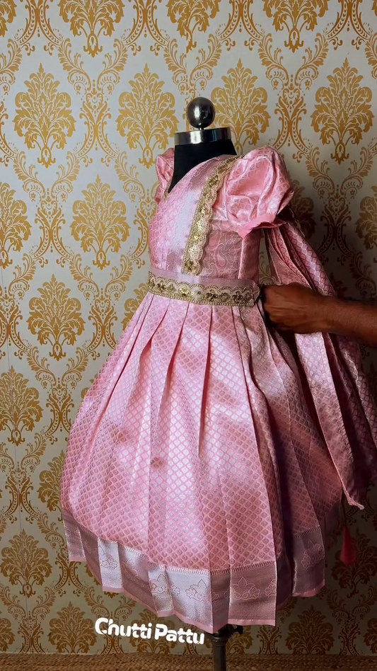 Blush Pink Kanchi Soft Silk Gown with Dupatta | CPM_0258