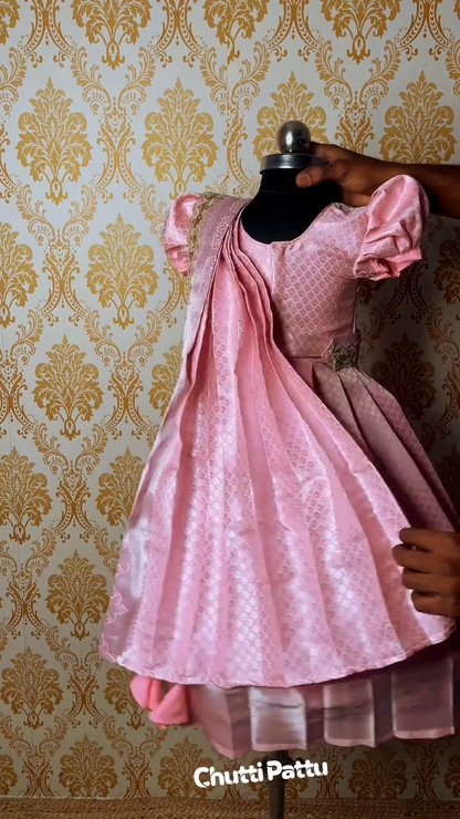 Blush Pink Kanchi Soft Silk Gown with Dupatta | CPM_0258