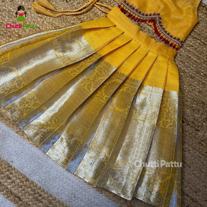 Yellow Tissue Silk Aari Work Top & Skirt | CPM_0266