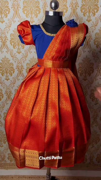 Red & Blue Kanchi Soft Silk Gown with Detachable Dupatta | CPM_0278