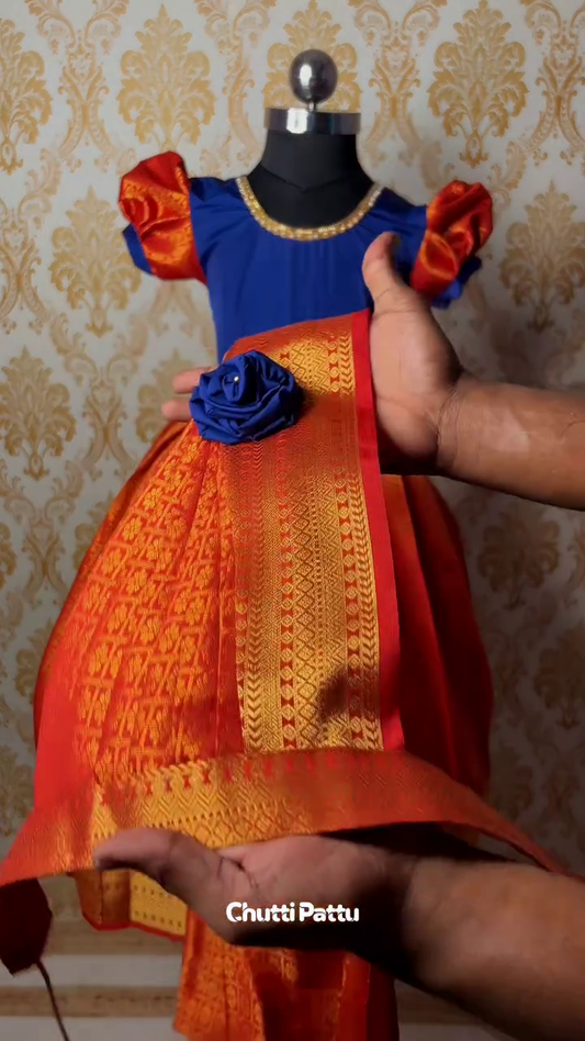 Red & Blue Kanchi Soft Silk Gown with Detachable Dupatta | CPM_0278