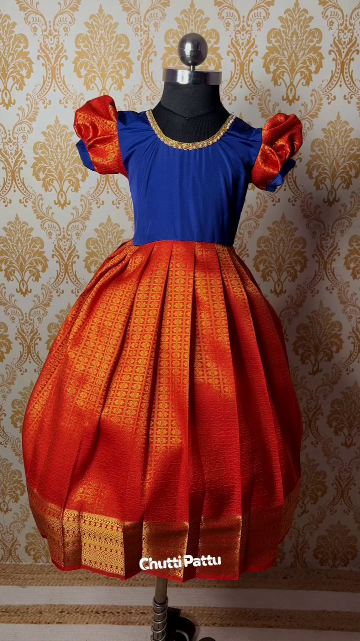 Red & Blue Kanchi Soft Silk Gown with Detachable Dupatta | CPM_0278
