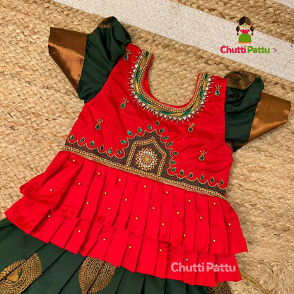Red & Green Kanchi Soft Silk Premium Aari Pattu Pavadai | CPM_0303
