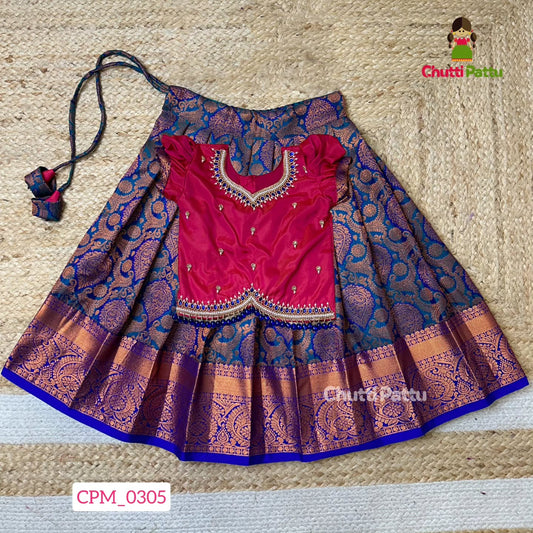Blue & Pink Kanchi Soft Silk Aari Pattu Pavadai | CPM_0305