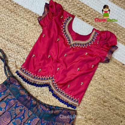 Blue & Pink Kanchi Soft Silk Aari Pattu Pavadai | CPM_0305