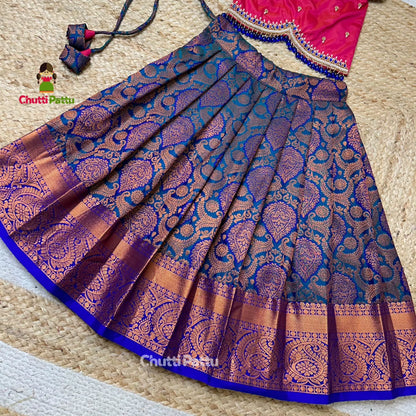 Blue & Pink Kanchi Soft Silk Aari Pattu Pavadai | CPM_0305