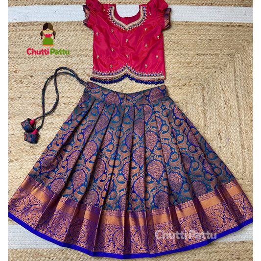 Blue & Pink Kanchi Soft Silk Aari Pattu Pavadai | CPM_0305