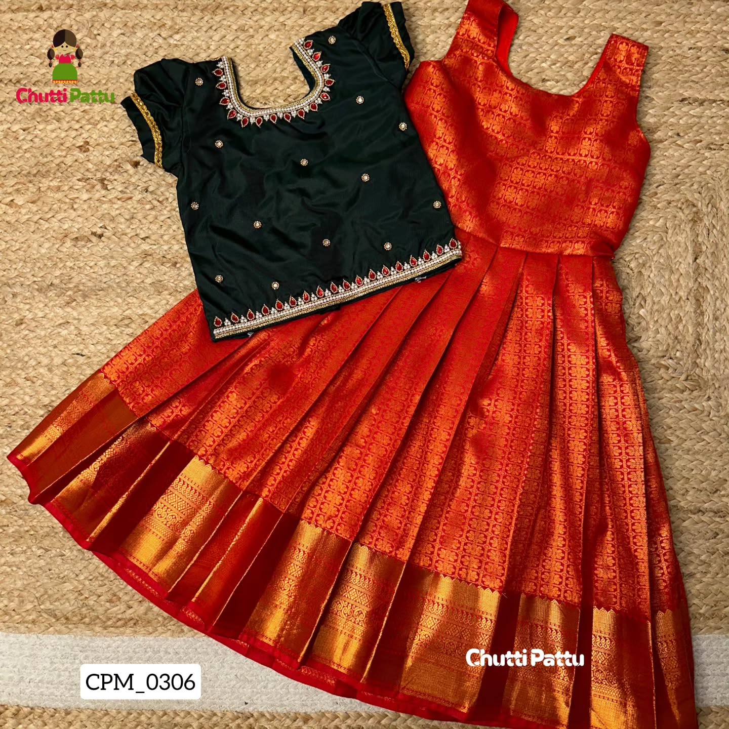 Dark Green & Red Kanchi Soft Silk Aari Pattu Pavadai | CPM_0307