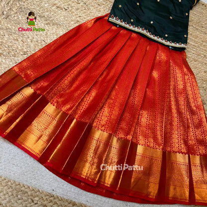 Dark Green & Red Kanchi Soft Silk Aari Pattu Pavadai | CPM_0307
