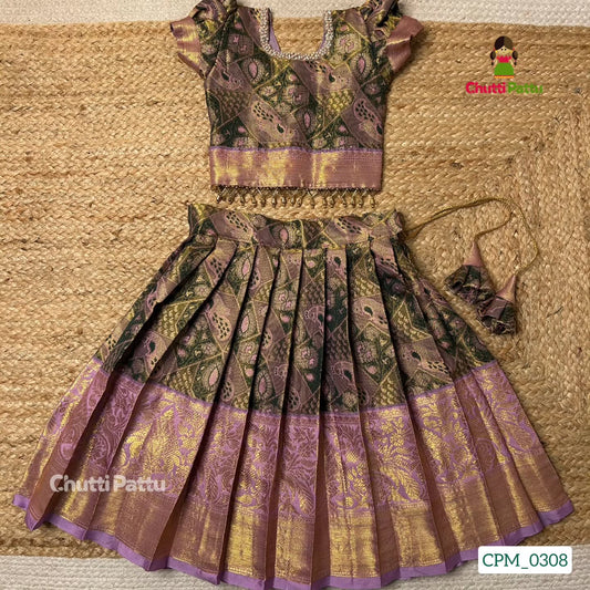 Green & Lavender Kanchi Silk Pattu Pavadai | CPM_0308