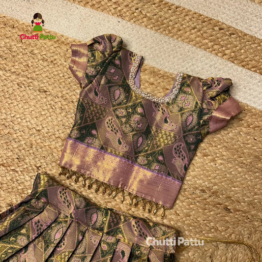 Green & Lavender Kanchi Silk Pattu Pavadai | CPM_0308
