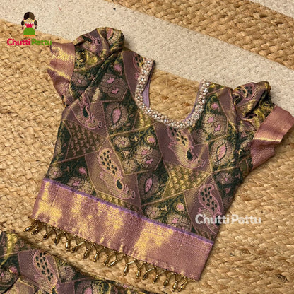 Green & Lavender Kanchi Silk Pattu Pavadai | CPM_0308