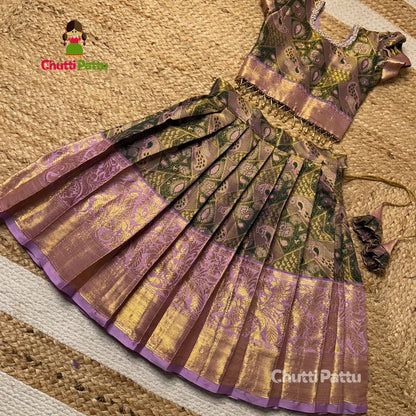 Green & Lavender Kanchi Silk Pattu Pavadai | CPM_0308