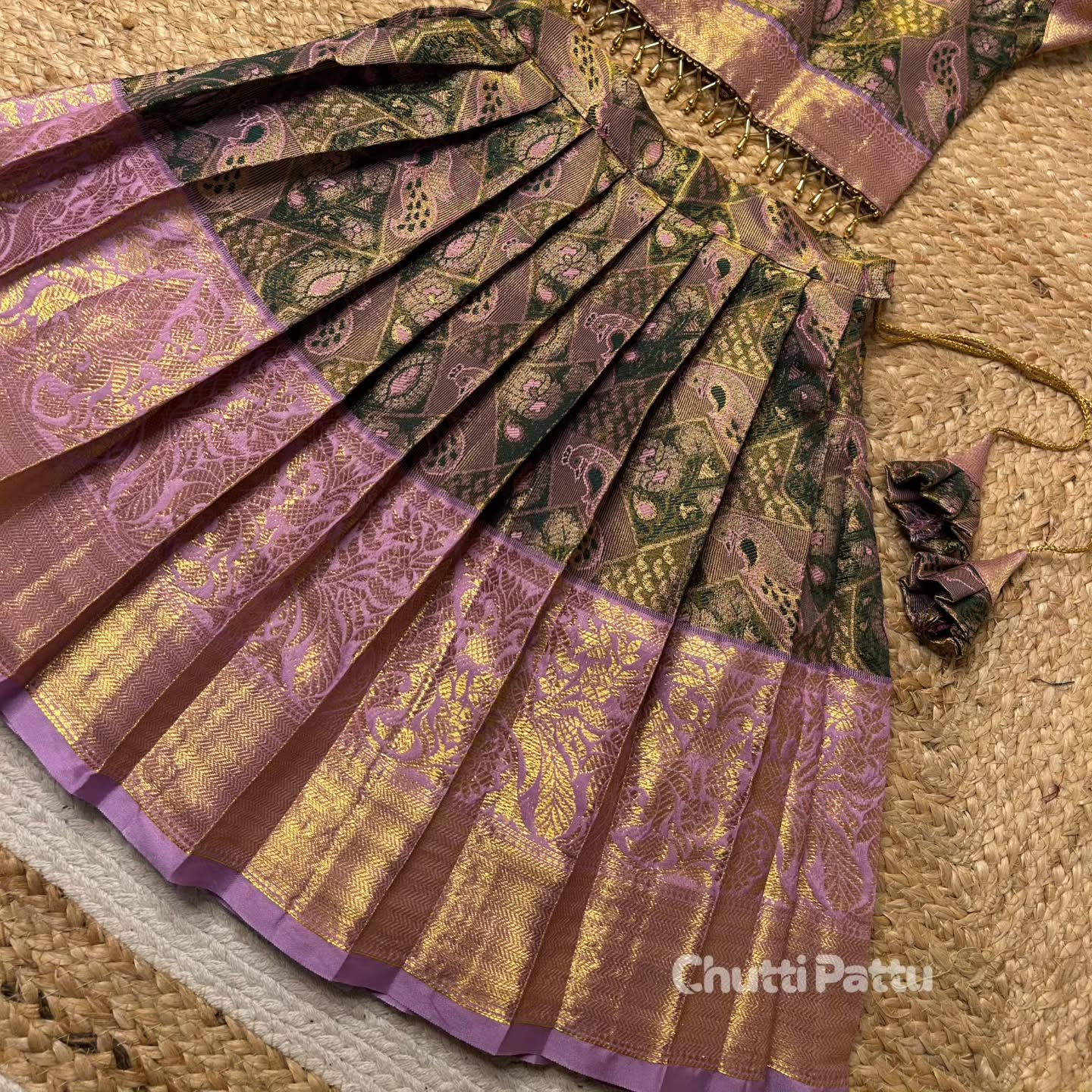 Green & Lavender Kanchi Silk Pattu Pavadai | CPM_0308