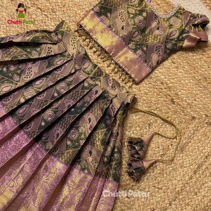 Green & Lavender Kanchi Silk Pattu Pavadai | CPM_0308