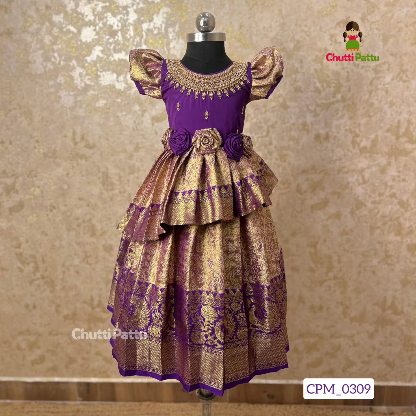 Thooriga - Premium Purple Kanchi Tissue Aari Gown | CPM_0309