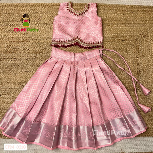 Blush Pink Kanchi Silk Aari Top & Skirt | CPM_0310