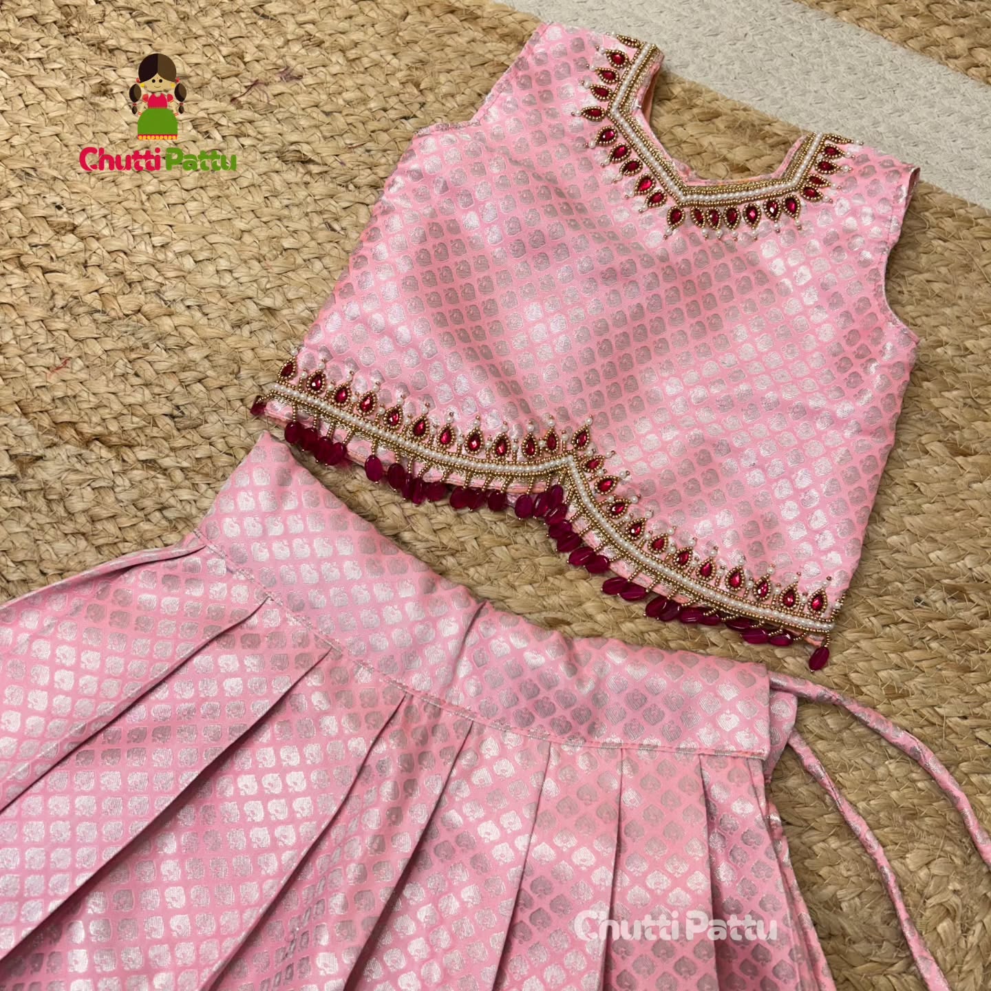 Blush Pink Kanchi Silk Aari Top & Skirt | CPM_0310