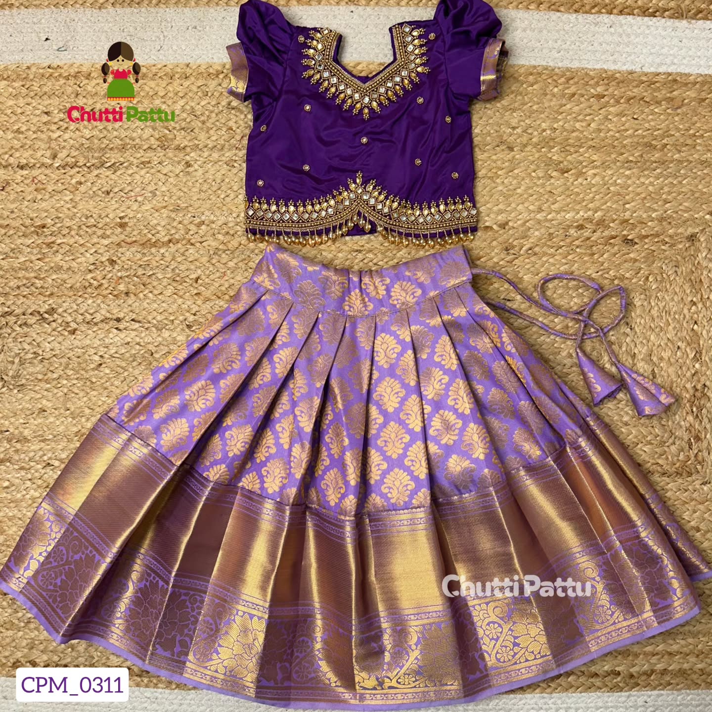Muzhumathi - Purple & Lavender Aari Work Pattu Pavadai | CPM_0311