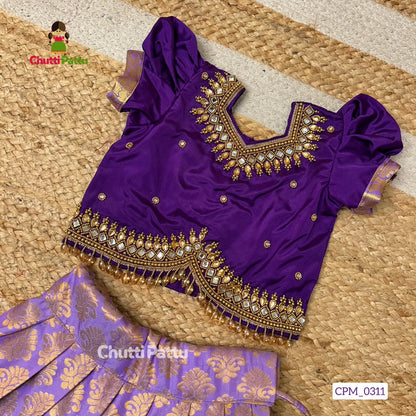 Muzhumathi - Purple & Lavender Aari Work Pattu Pavadai | CPM_0311