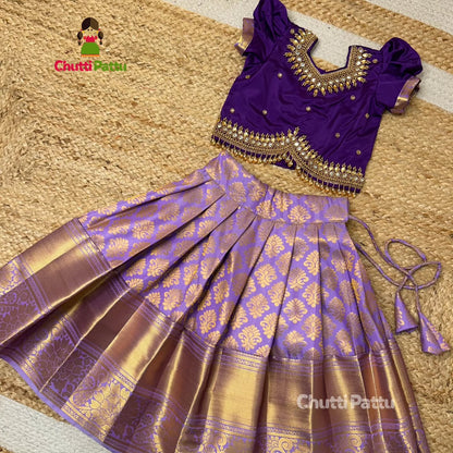 Muzhumathi - Purple & Lavender Aari Work Pattu Pavadai | CPM_0311