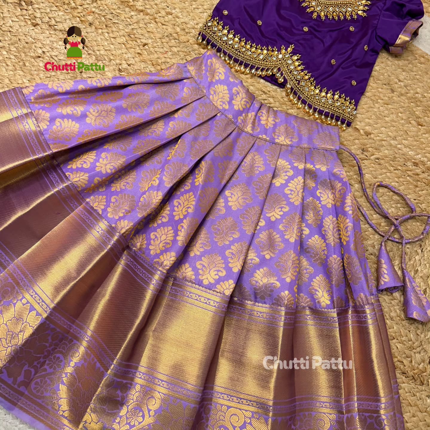 Muzhumathi - Purple & Lavender Aari Work Pattu Pavadai | CPM_0311