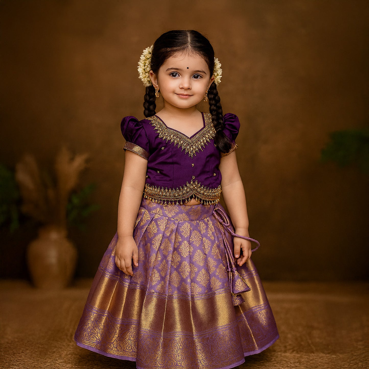 Muzhumathi - Purple & Lavender Aari Work Pattu Pavadai | CPM_0311