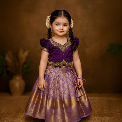 Muzhumathi - Purple & Lavender Aari Work Pattu Pavadai | CPM_0311