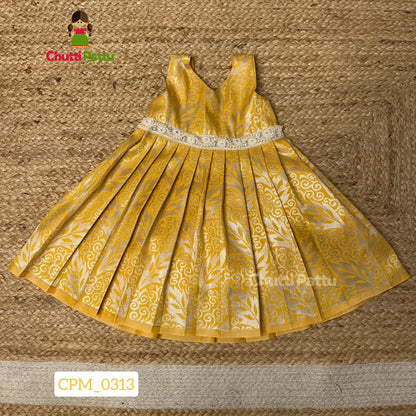 Yellow Kanchi Soft Silk Borderless Frock | CPM_0313_YLW