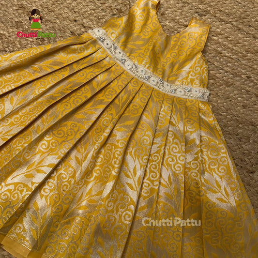 Yellow Kanchi Soft Silk Borderless Frock | CPM_0313_YLW