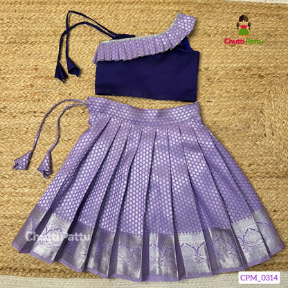 Lavender One-Shoulder Kanchi Soft Silk Top & Skirt | CPM_0314