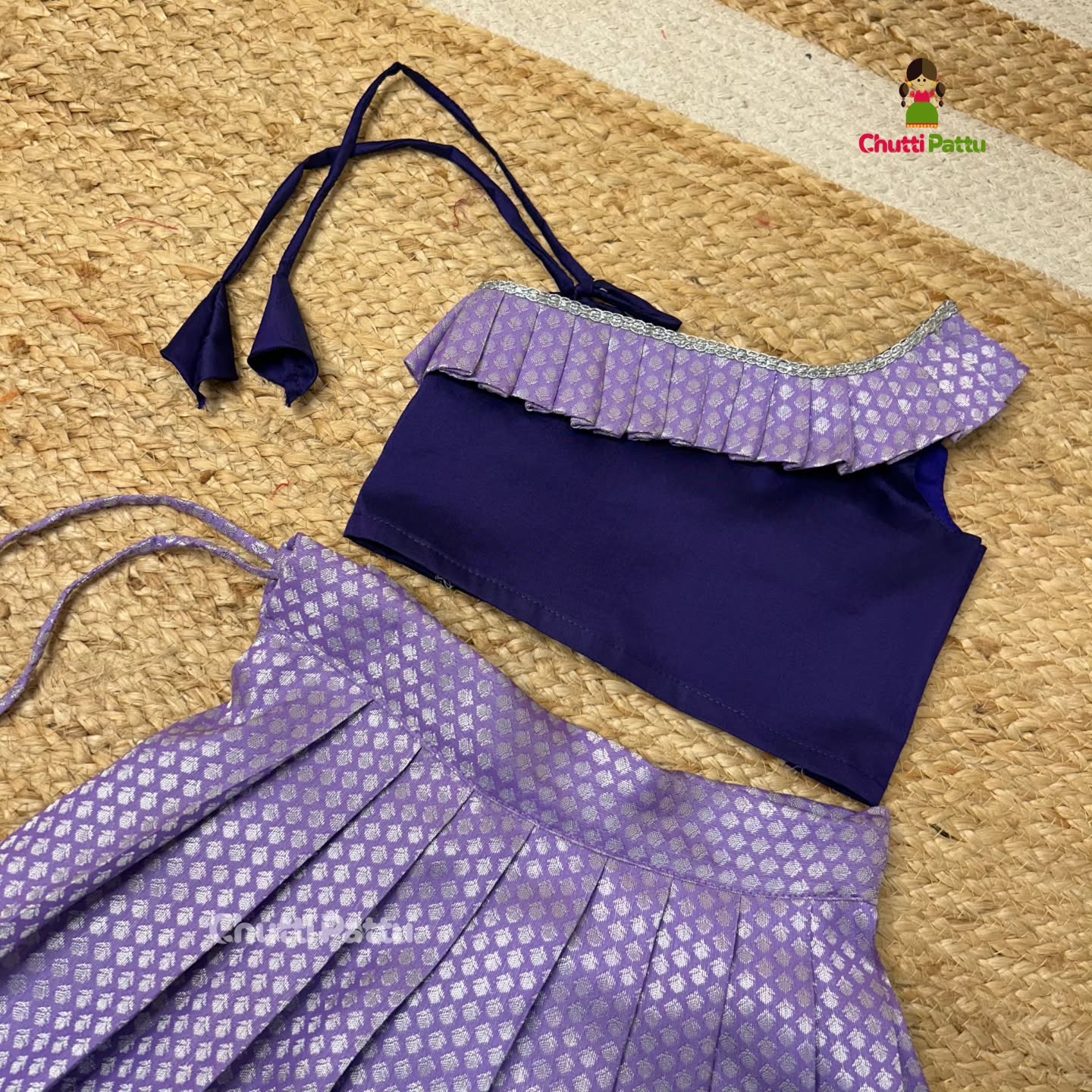 Lavender One-Shoulder Kanchi Soft Silk Top & Skirt | CPM_0314