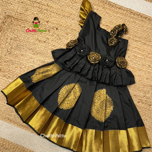 Iniya - Black Rose Kanchi Soft Silk Pattu Pavadai | CPM_0315