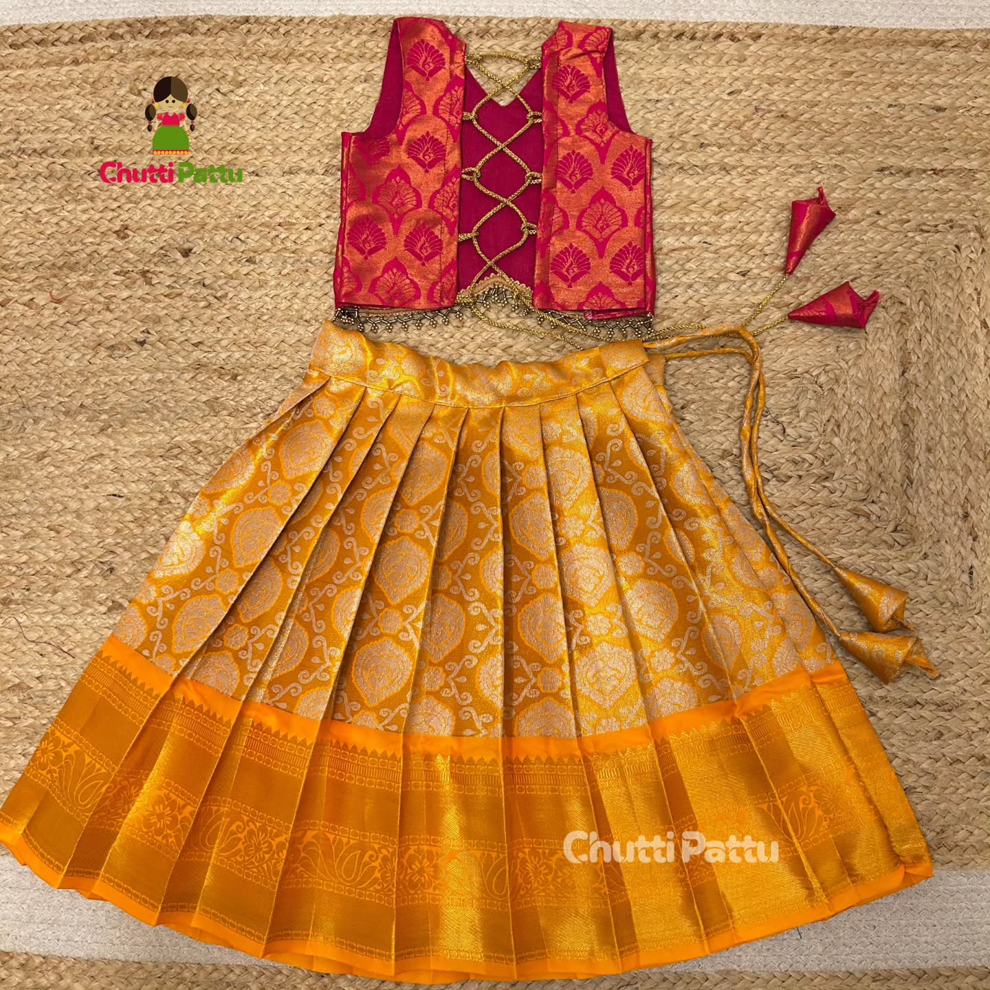 Pink & Yellow Kanchi Tissue Silk Pattu Pavadai | CPM_0316