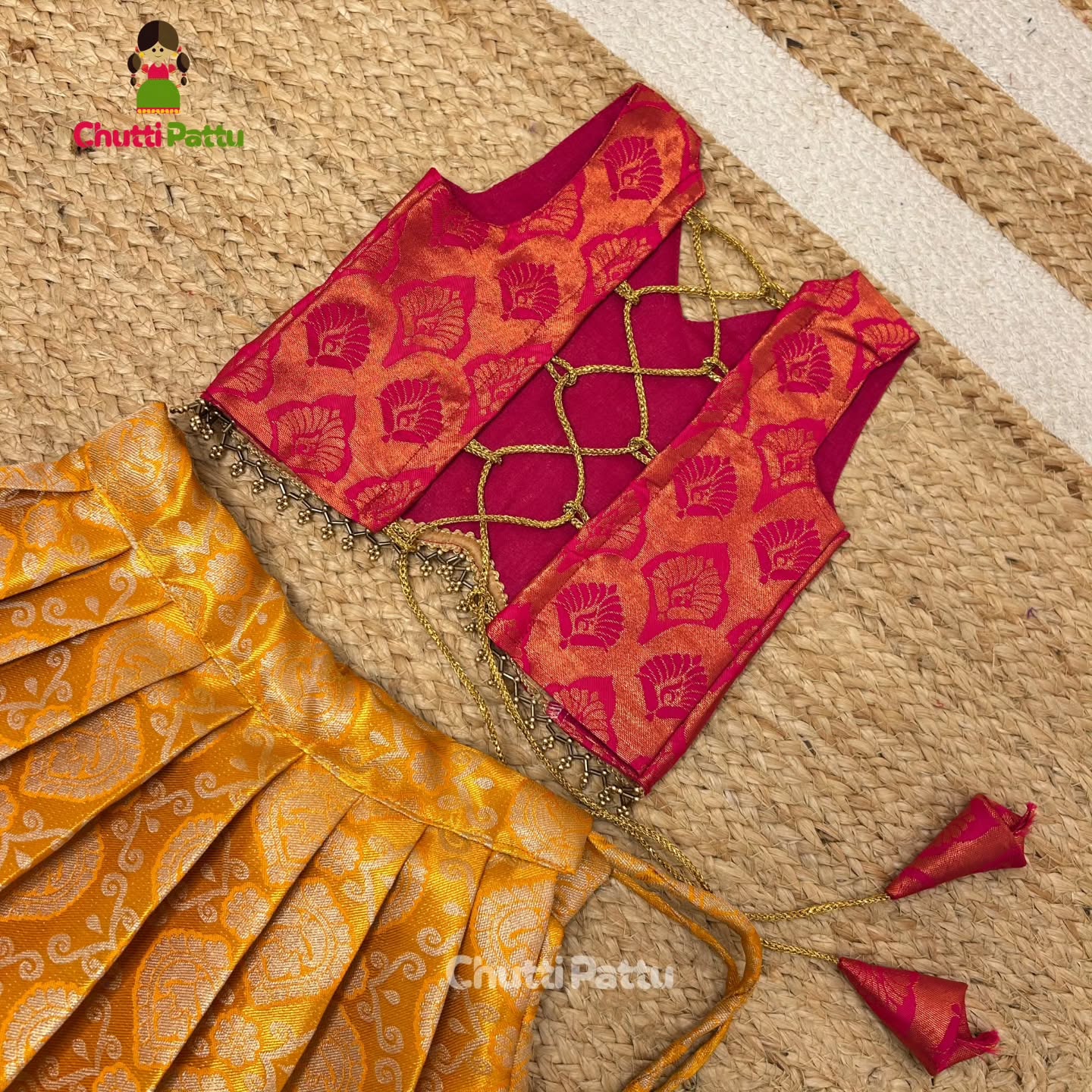 Pink & Yellow Kanchi Tissue Silk Pattu Pavadai | CPM_0316