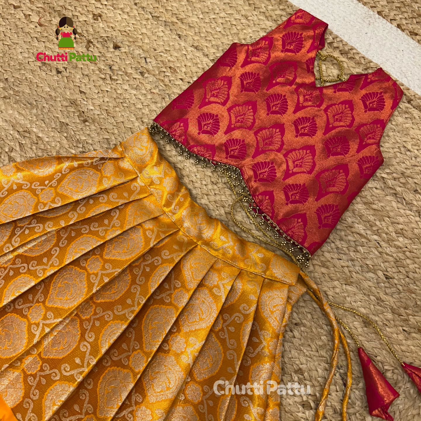 Pink & Yellow Kanchi Tissue Silk Pattu Pavadai | CPM_0316